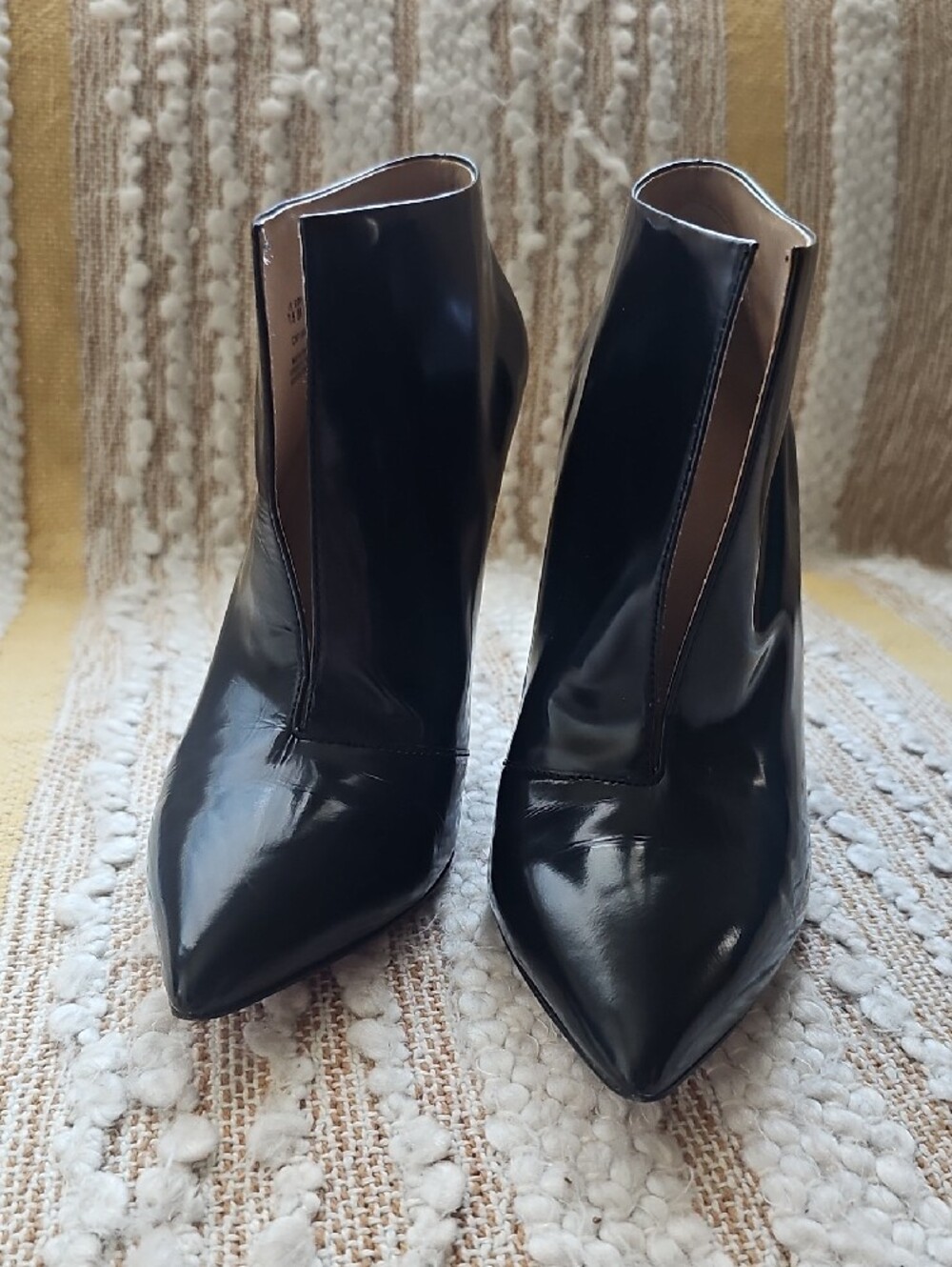 Pour La Victoire Calinda Patent Leather Pointed Toe Ankle Booties